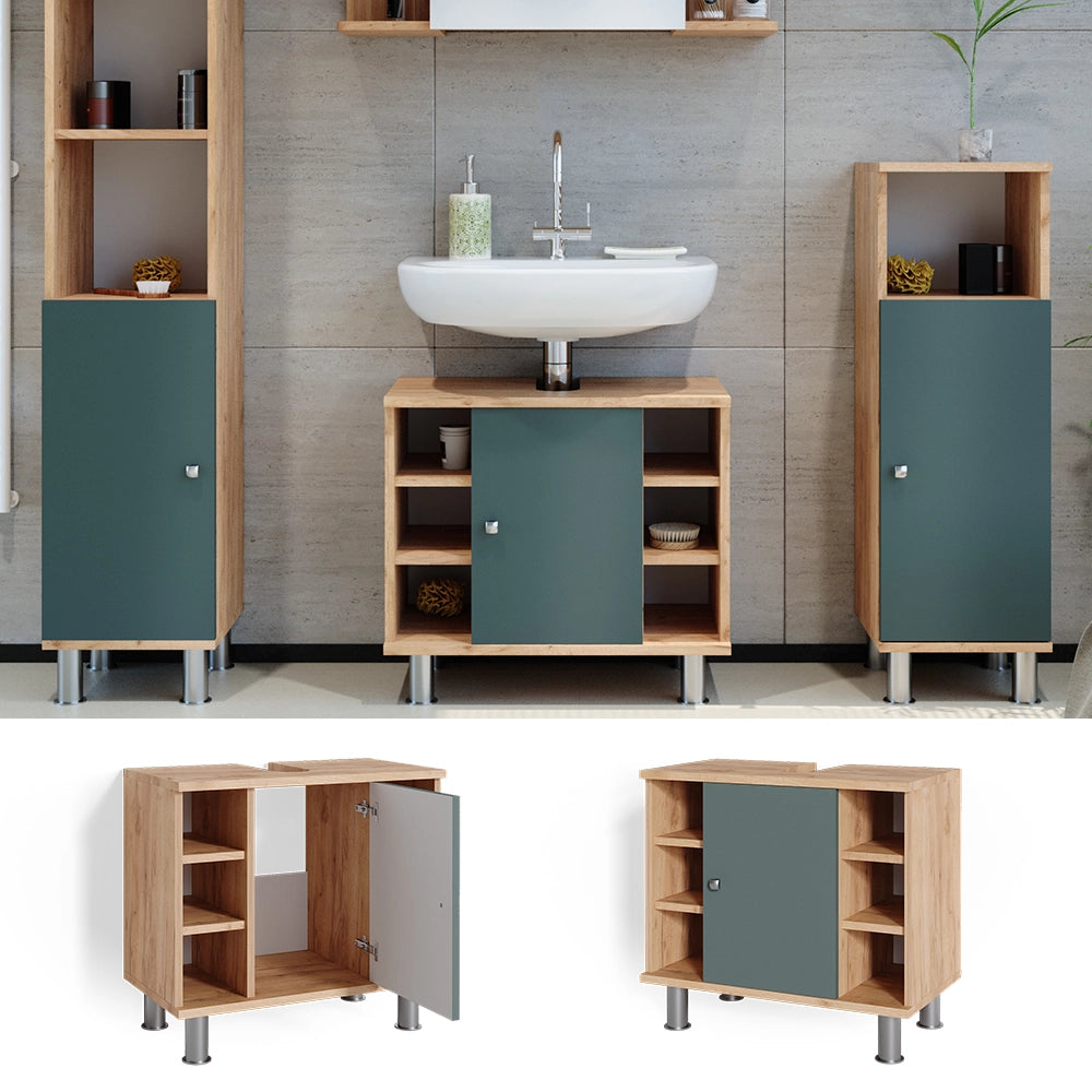 Vicco Mobile sottolavabo per bagno Quercia verde/oro 60 x 54 cm