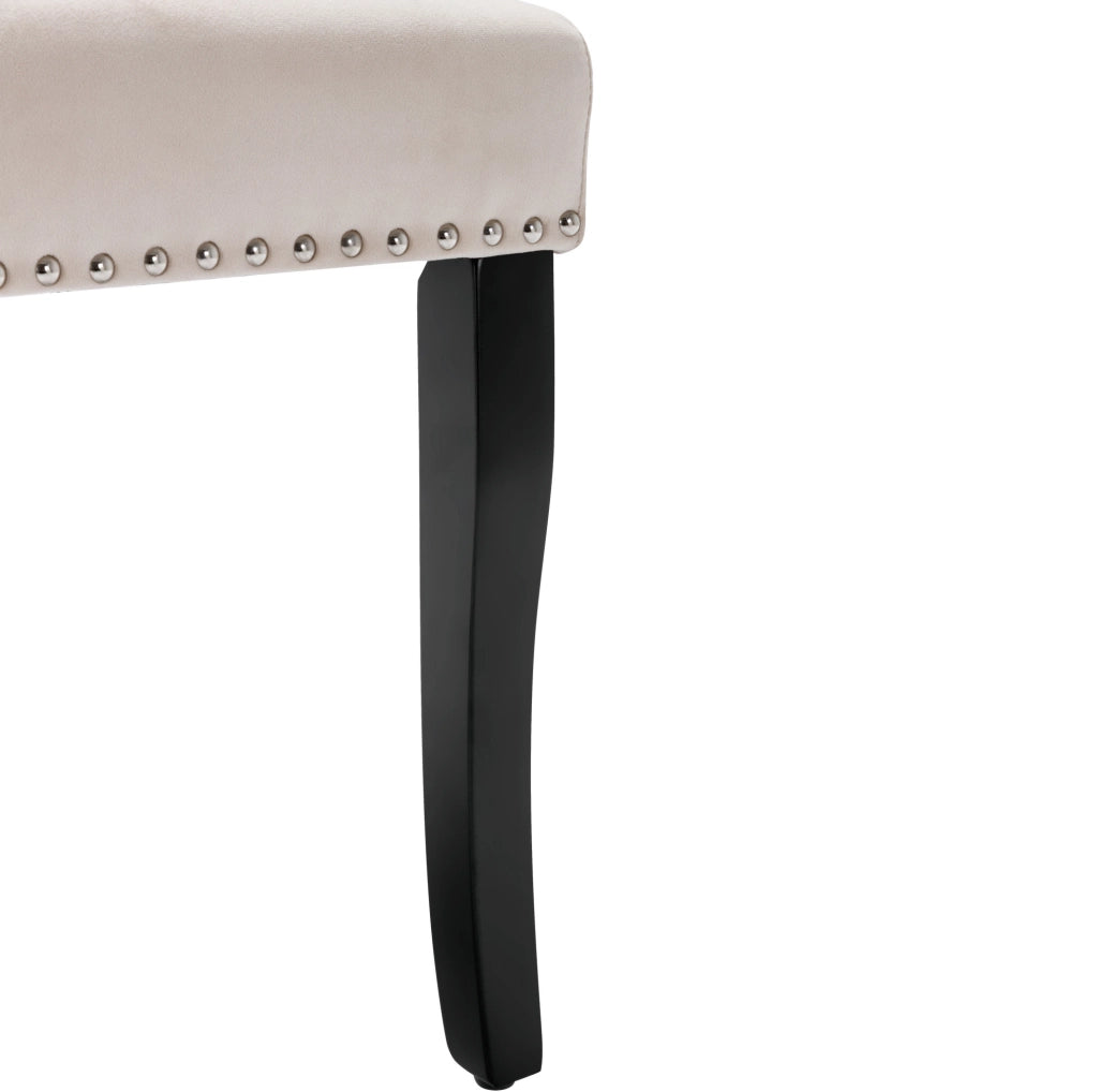 Set di 2 sedie da pranzo in velluto beige con gambe in rovere; schienale curvo e dettagli capitonné