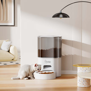 Fudajo Mangiatoia e abbeveratoio automatico per cani e gatti, distributore automatico di cibo da 3 litri e abbeveratoio da 2,5 litri, controllo mangime via app, colore bianco