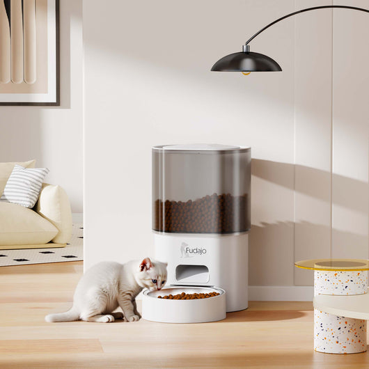 Fudajo Mangiatoia e abbeveratoio automatico per cani e gatti, distributore automatico di cibo da 3 litri e abbeveratoio da 2,5 litri, controllo mangime via app, colore bianco