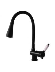 Miscelatore flessibile LABE per lavello in memory foam in ottone nero, manico in ceramica