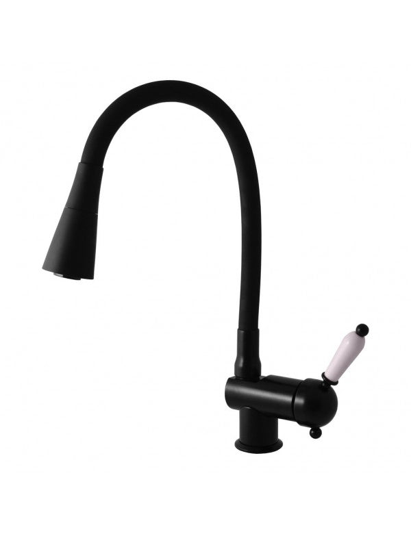 Miscelatore flessibile LABE per lavello in memory foam in ottone nero, manico in ceramica