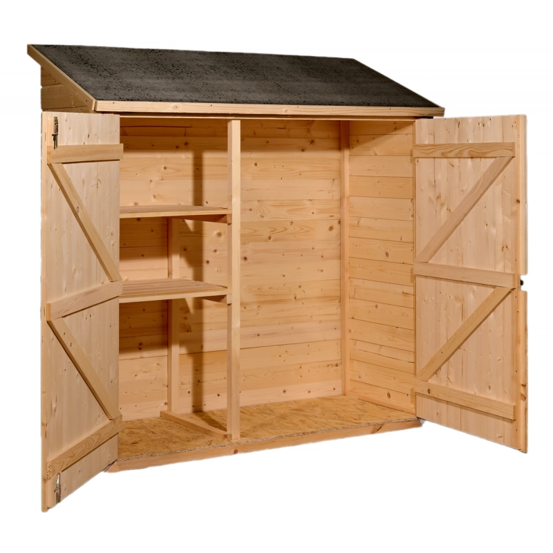 Ripostiglio da giardino in legno con ripiani – 163x66 cm – pannelli 16 mm, tetto bitumato e pavimento incluso – ED1708E2 Foresta