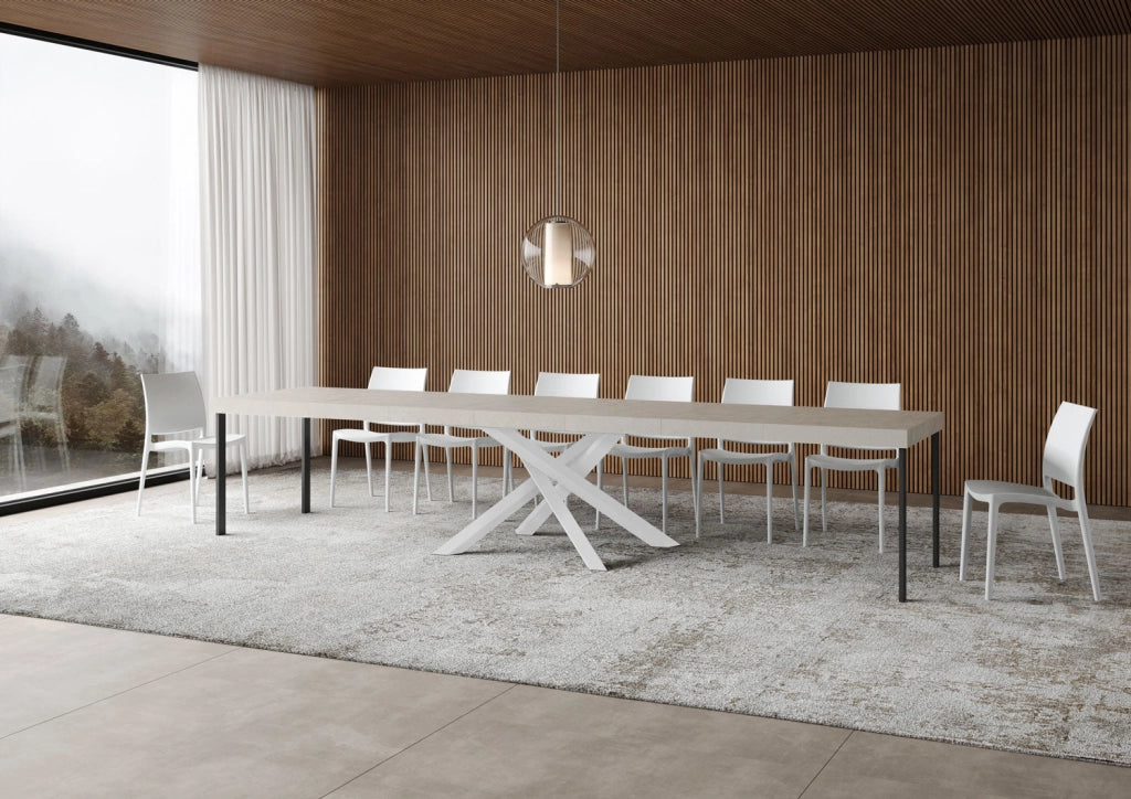 Tavolo Allungabile 140-400x90x77 cm Volantis Premium Cashmere Telaio Bianco
