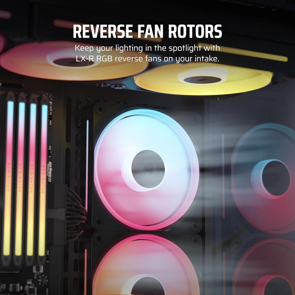 iCUE LINK LX120-R RGB 120mm Ventole PWM Invertite – Kit Tripla Ventola – Basso Rumore, CORSAIR Cuscinetto Magnetico a Cupola, Doppio Anello Luminoso, Viti QuikTurn™, Modalità Zero RPM – Nero