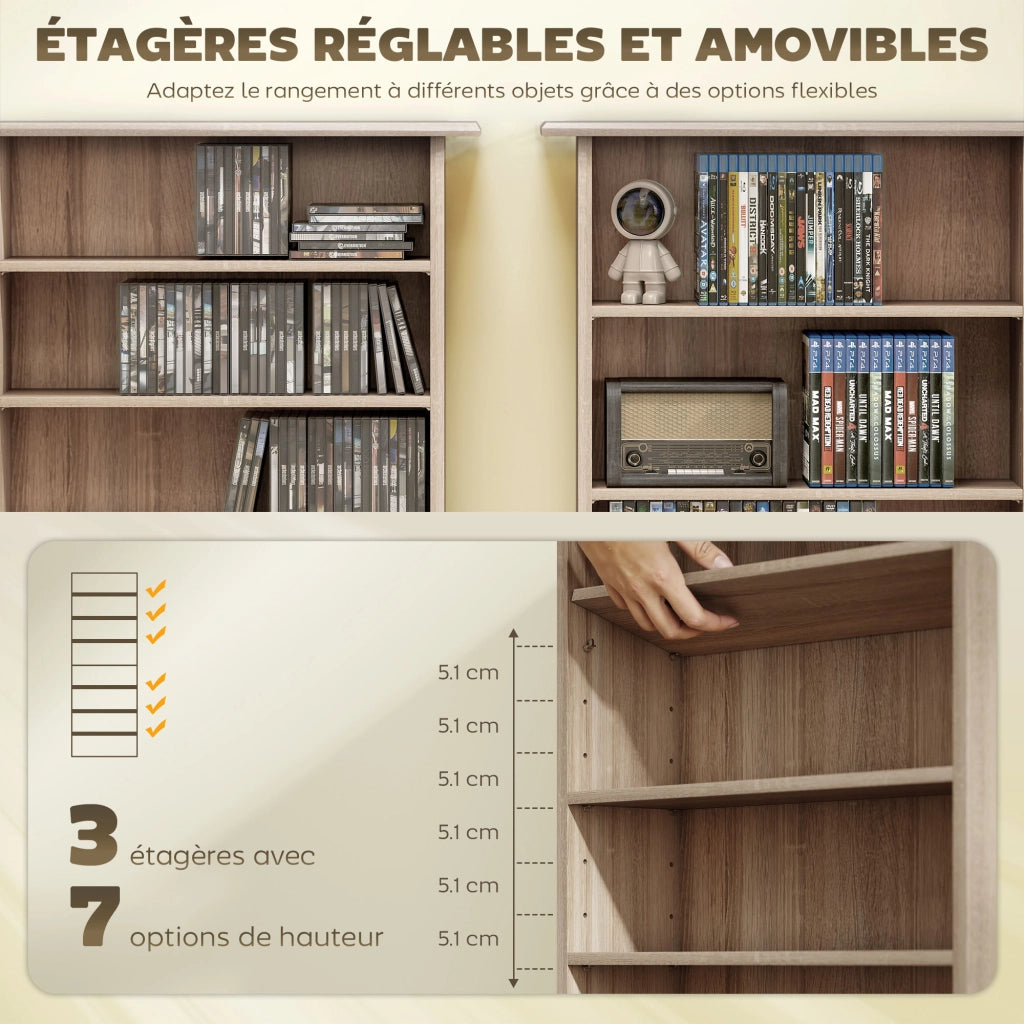 Libreria per CD DVD ¨C Xylo ¨C 8 scomparti 6 ripiani regolabili legno naturale 360 CD 185 DVD