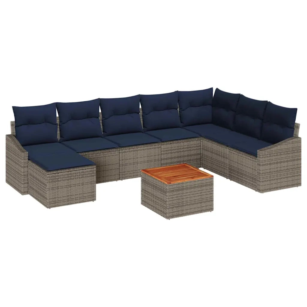 Set Divano da Giardino 9 pcs Grigio e Blu Navy polyrattan 3356540