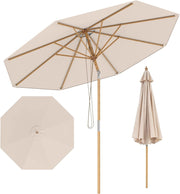 Ombrellone da Giardino Rotondo da 270 cm, Inclinazione e Altezza Regolabile, Ombrellone da Esterno con Struttura in Bambù, 8 Stecche, Anti UV, per Balcone, Terrazzo, Spiaggia
