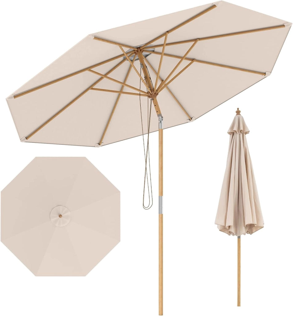 Ombrellone da Giardino Rotondo da 270 cm, Inclinazione e Altezza Regolabile, Ombrellone da Esterno con Struttura in Bambù, 8 Stecche, Anti UV, per Balcone, Terrazzo, Spiaggia