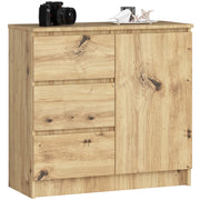 Cassettiera AKORD JERRY Cassettiera Quercia Artisan 80 cm 1 anta 3 cassetti 80x35x77 cm