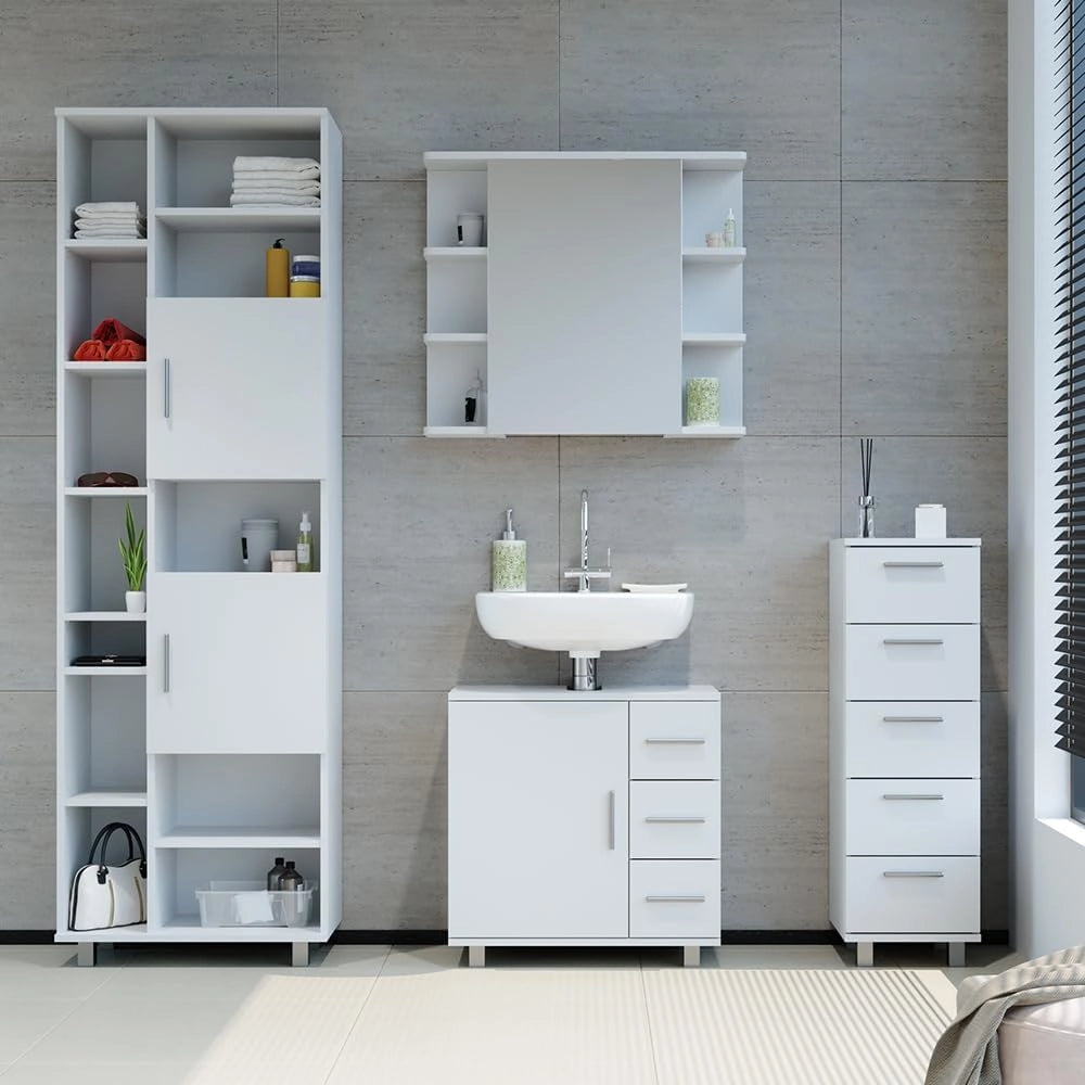 Cassettiera da bagno Ilias, Bianco, 30 x 95 cm, adatto per il montaggio a parete e combinabile con la serie Ilias