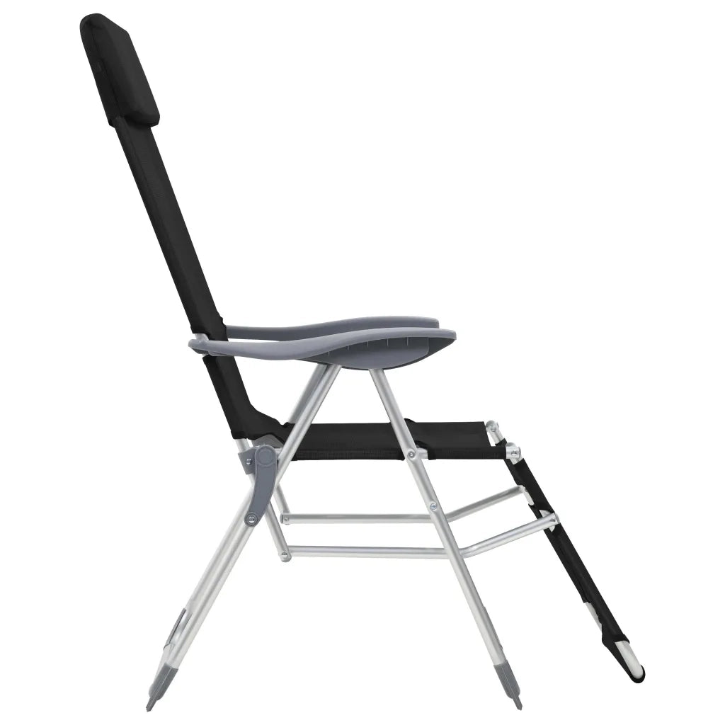 Sedie Campeggio Pieghevoli con Poggiapiedi 2pz Nero Textilene 360146