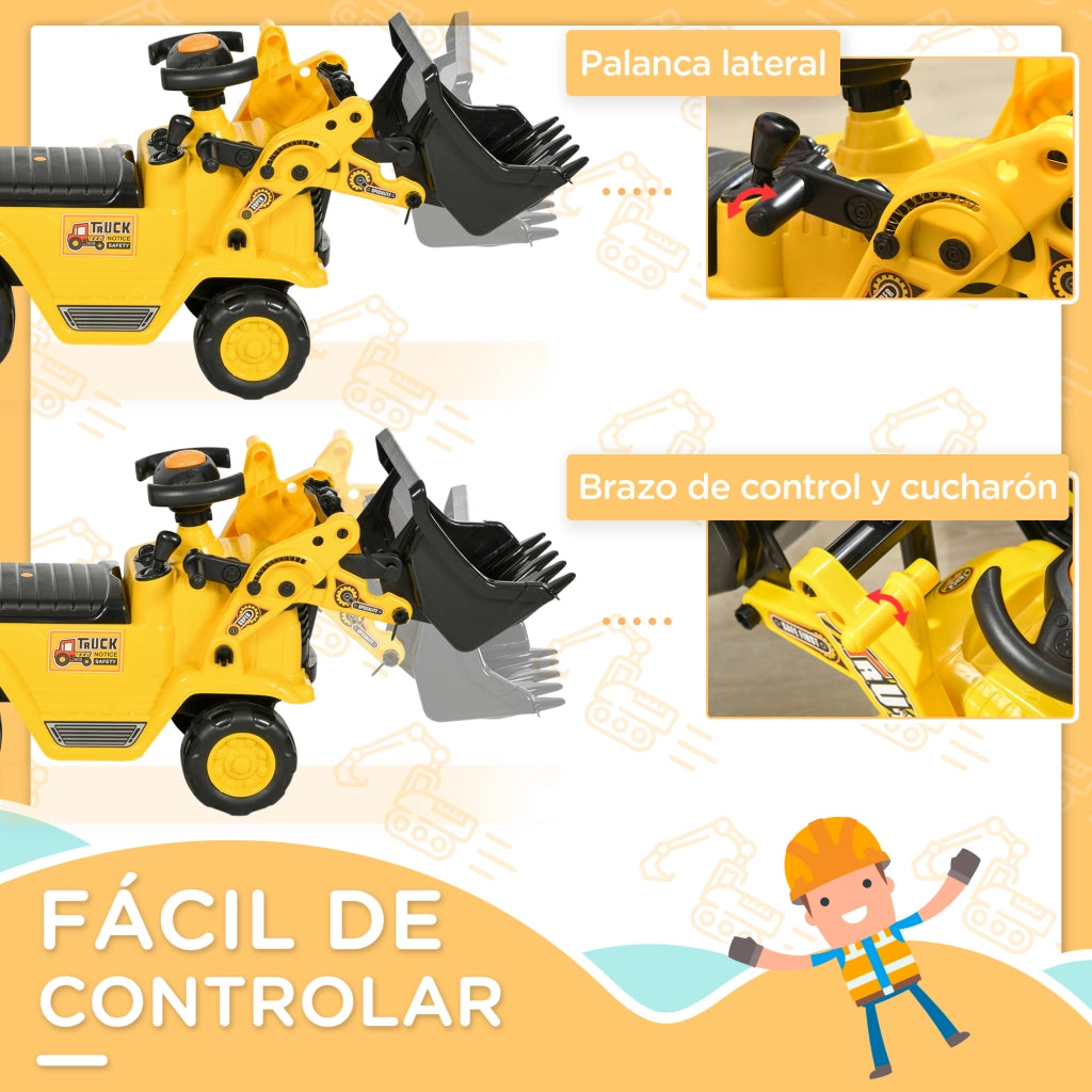 Escavatore Giocattolo per Bambini 18-48 Mesi ¨C Xylo ¨C Giallo 80x26,5x39 cm con Pala e Volante