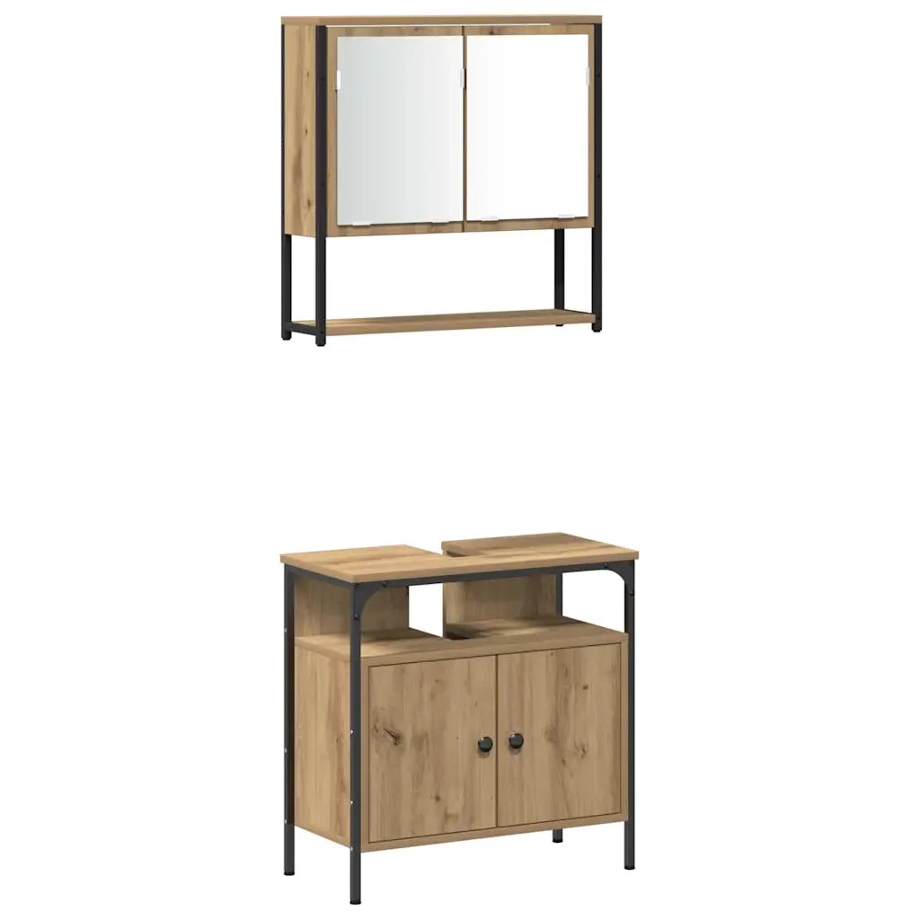 Set di mobili per il bagno con porta 4 pcs rovere artigianale 3334407