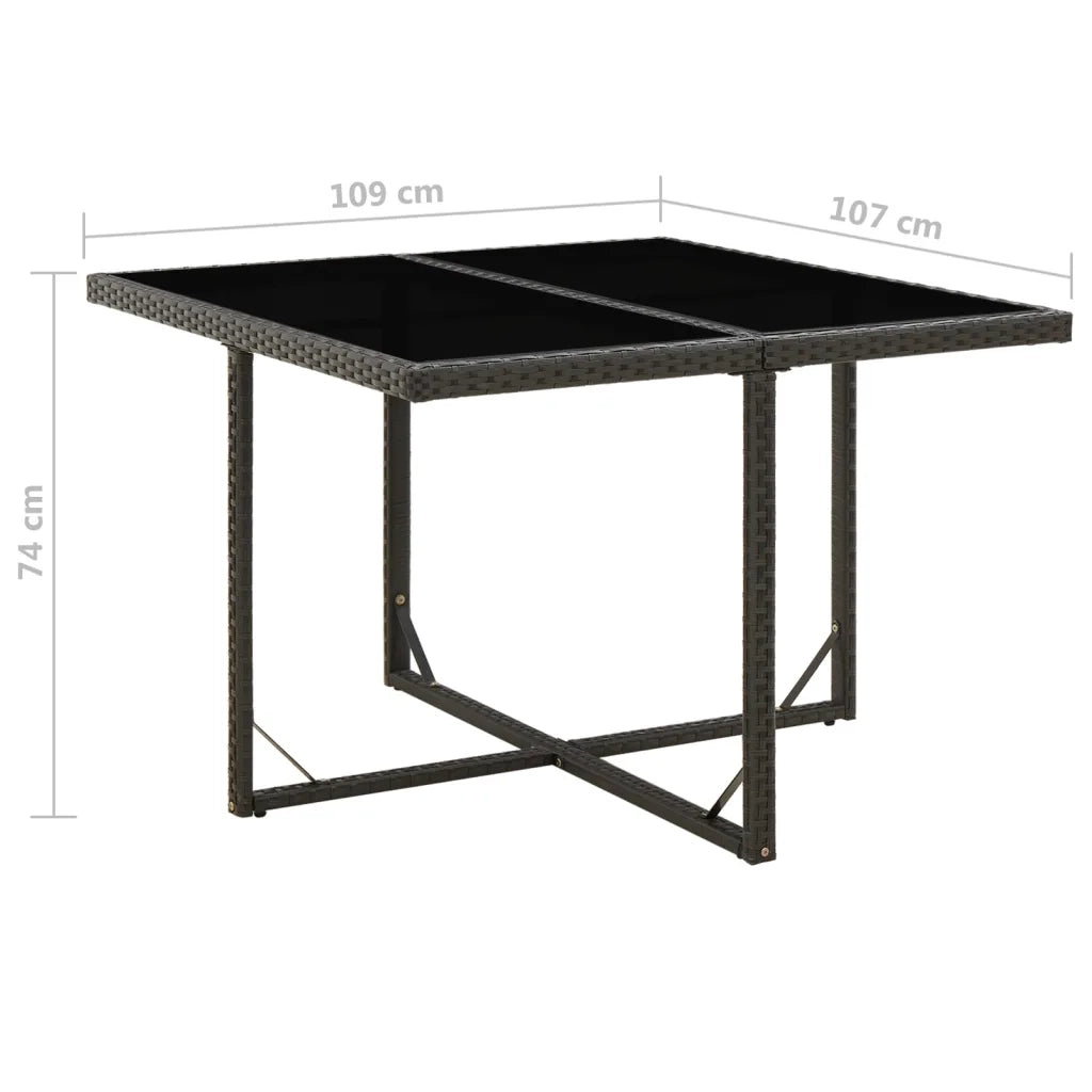 Tavolo da Giardino Nero 109x107x74 cm in Polyrattan e Vetro 316764