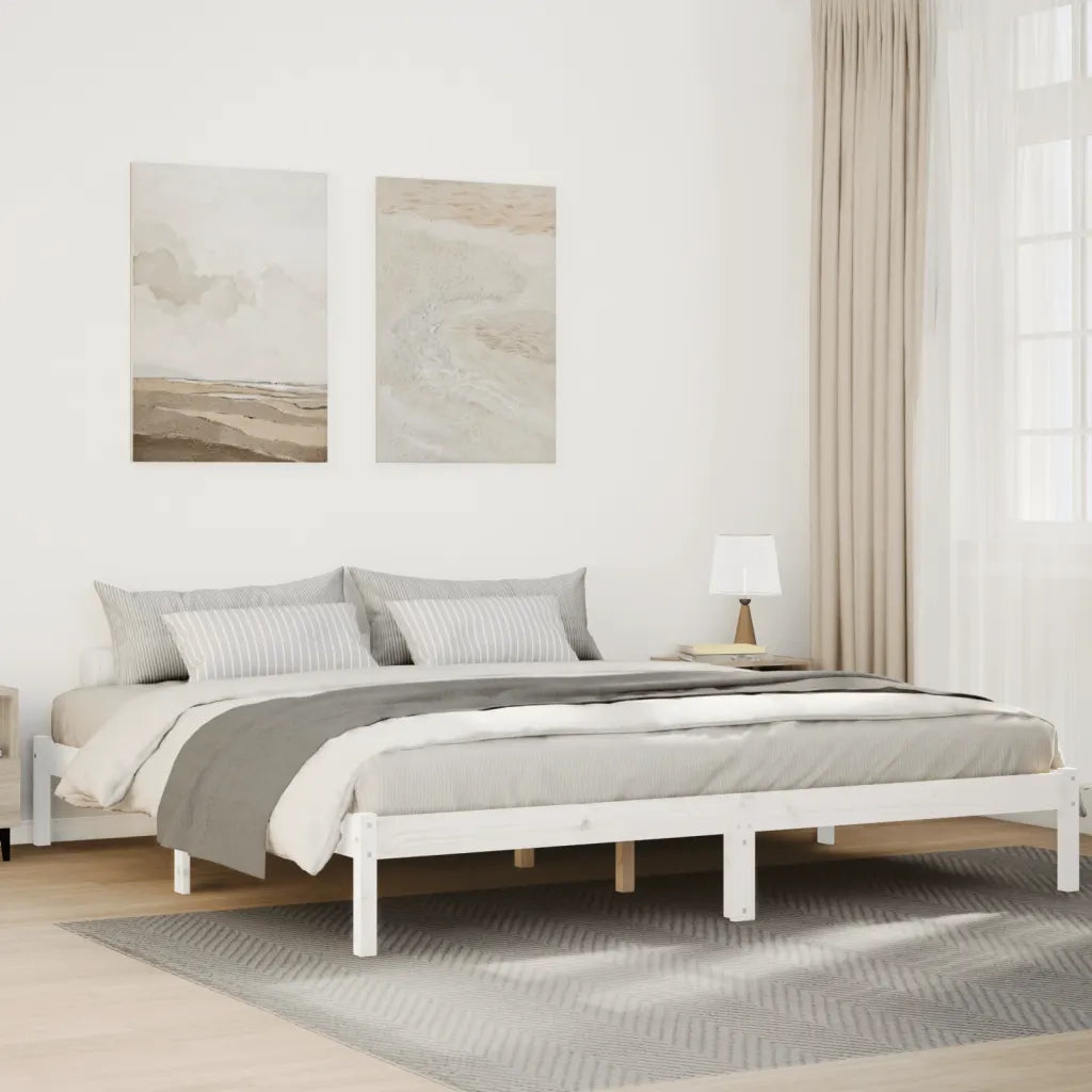 Letto Extra Lungo senza Materasso-Struttura Letto Bianco 180x220 cm in Pino 790752