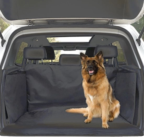 Laarsbeschermer per auto per cani con protezione laterale, coperta per cani con panchetta, coperta universale per cani con taschetto di stivaggio, impermeabile e facile da pulire e resistente ai graffi, colore nero