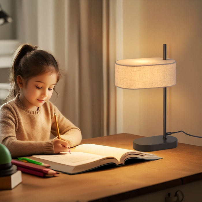 ZMH Lampada da tavolo nera E14 44.5cm paralume lino tessuto per soggiorno comodino