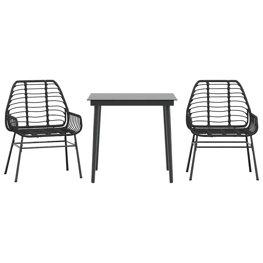 vidaXL Set Mobili da Pranzo per Giardino 3 pz Nero Polyrattan Vetro