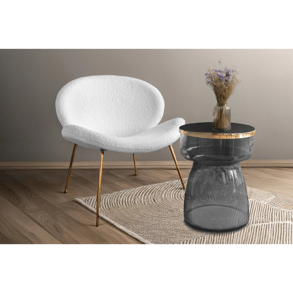 Set 2 Poltrone Lounge Jaden in Boucle' Bianco e Gambe Oro