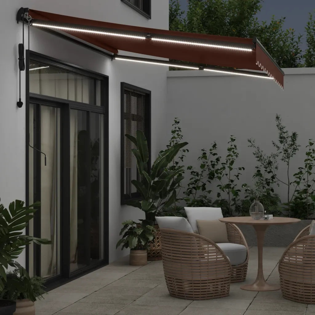 Tenda da Sole Retrattile Automatica con LED Marrone 350x250 cm 3310207