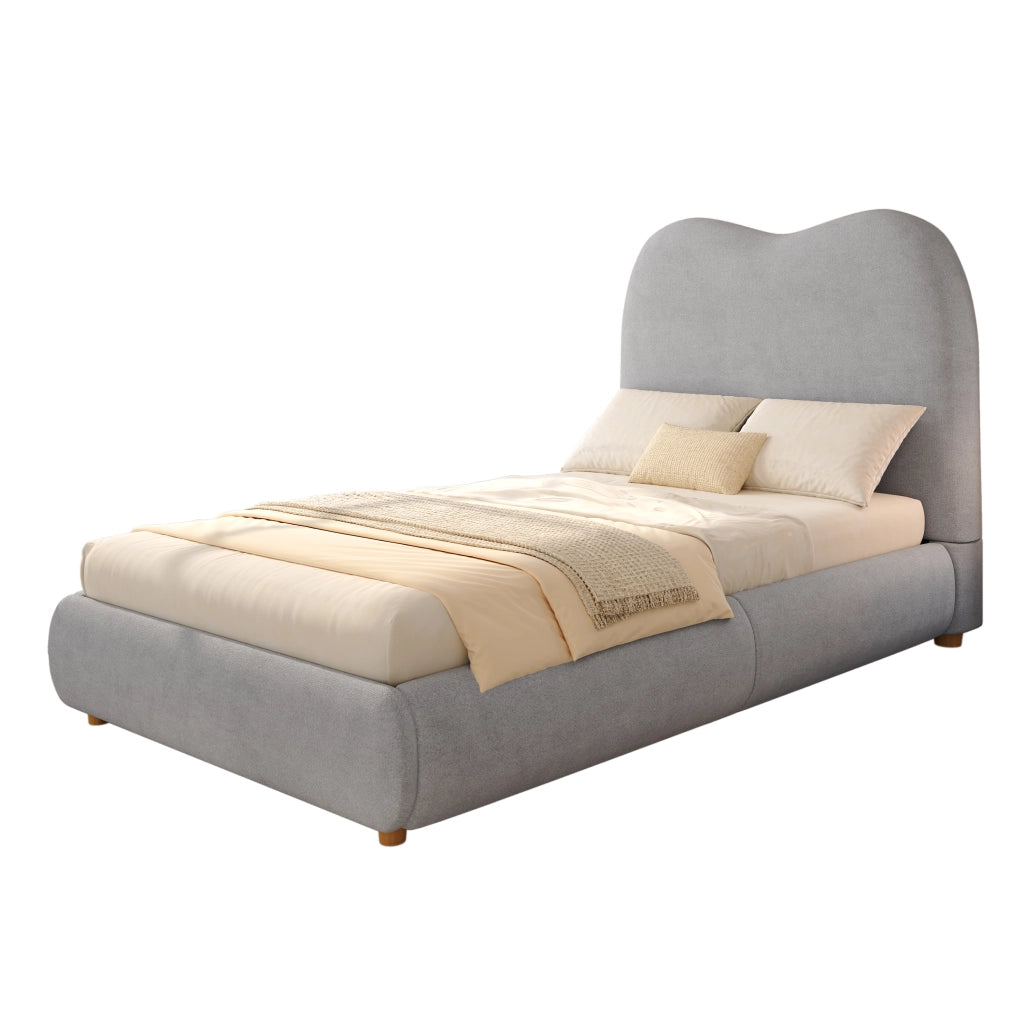 Letto singolo imbottito 90 x 200 cm con contenitore idraulico, testiera imbottita, rete a doghe, grigio