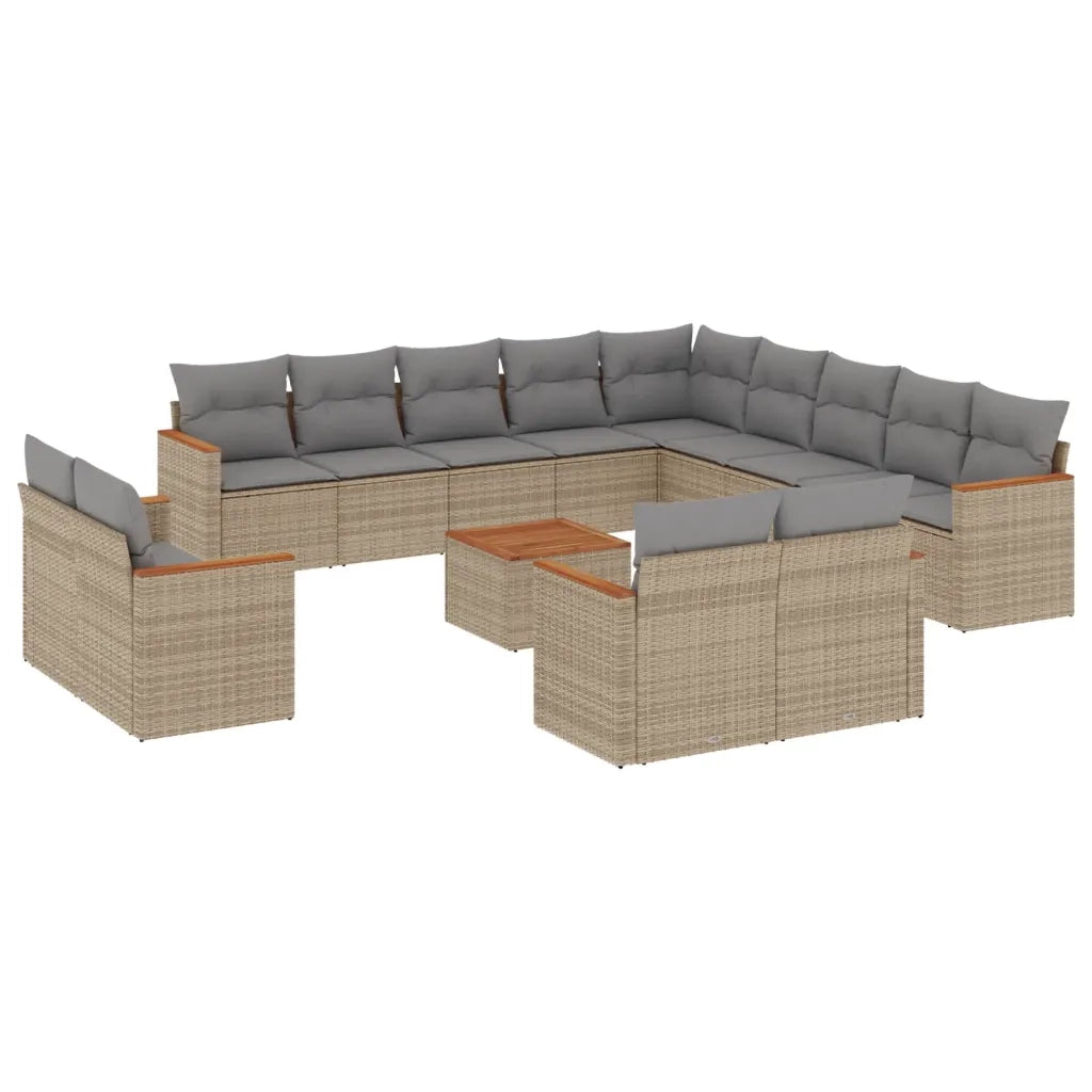 Set Divani da Giardino 14pz con Cuscini in Polyrattan Beige