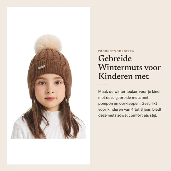 Cappello di lana per bambini - con pompon - chiusura a orecchio - morbido e comodo - forma adatta per bambini