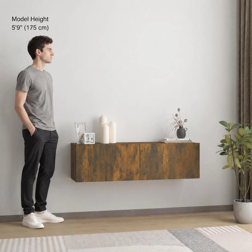 TV Wall Cabinet Smoked Oak 120x30x30 Cm Wood Material