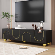 Mobile TV con 4 Ante e Ripiani; Apertura Push-to-Open; Piedini Rotondi Dorati; in Pannello Truciolare; 170??38??44 cm; Nero