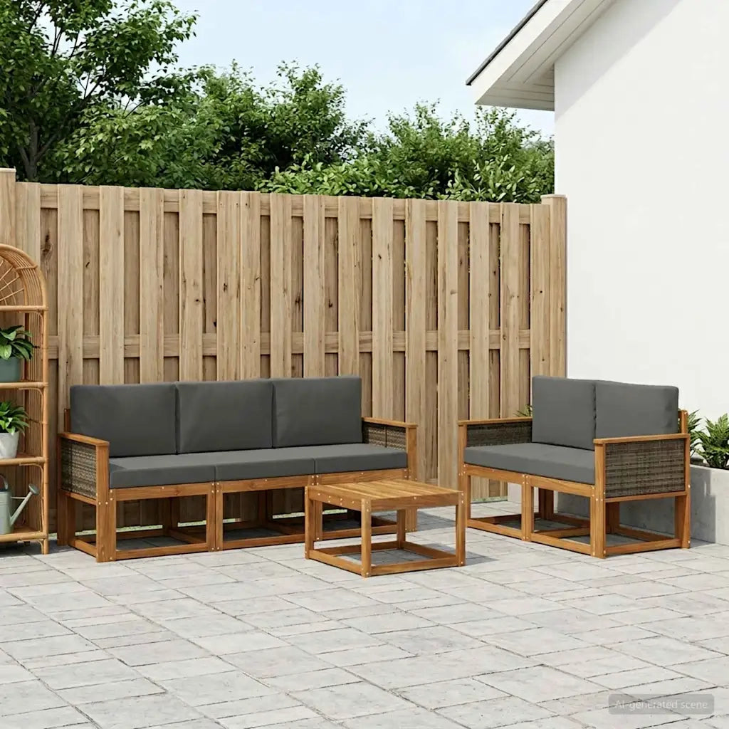Set di divani da esterno con cuscino 6 pcs Naturale e Antracite 3385008