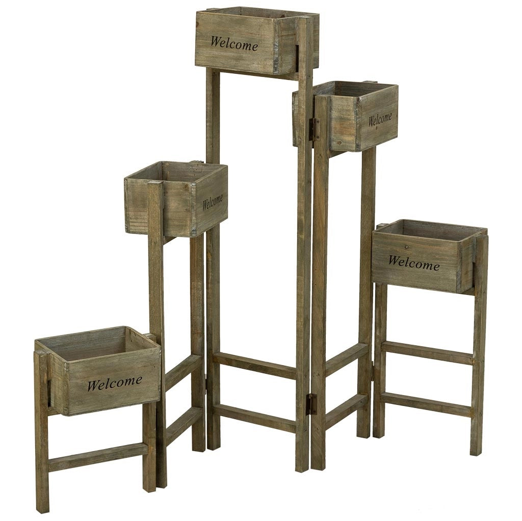 Supporto con 5 cesti in legno marrone 124x15x90,5h