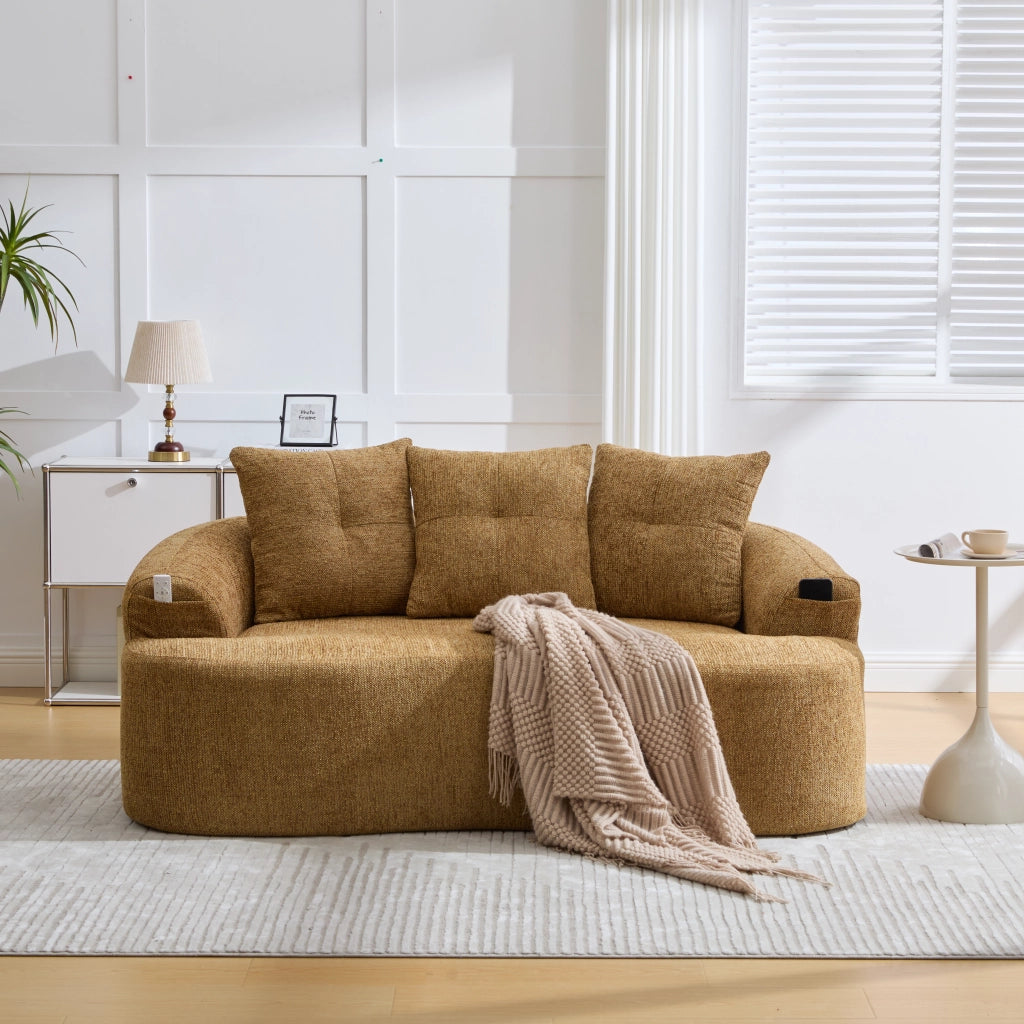 Divano dritto a 2 posti in ciniglia con cuscini spessi; seduta profonda; colore giallo senape 164 Ã— 92 Ã— 60 cm