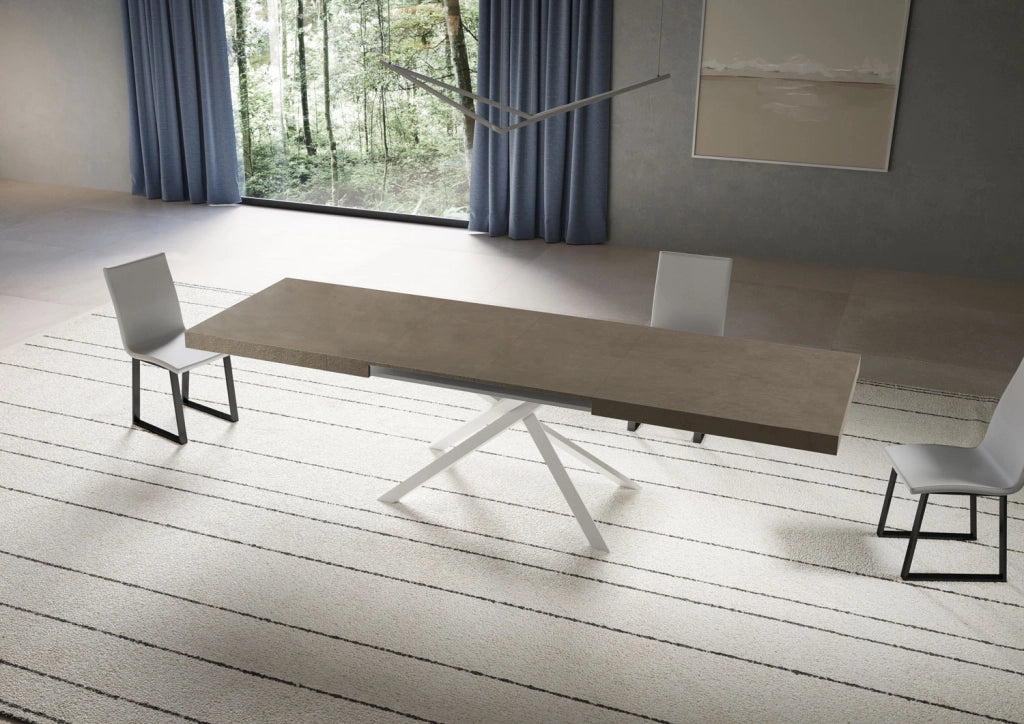 Tavolo allungabile 200/304x90 cm Niket tortora gambe bianche
