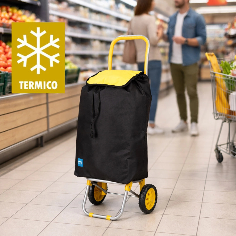 Carrello per la Spesa Poseidon Trolley con Rivestimento Termico 36x30x90 cm e Ruote Giallo