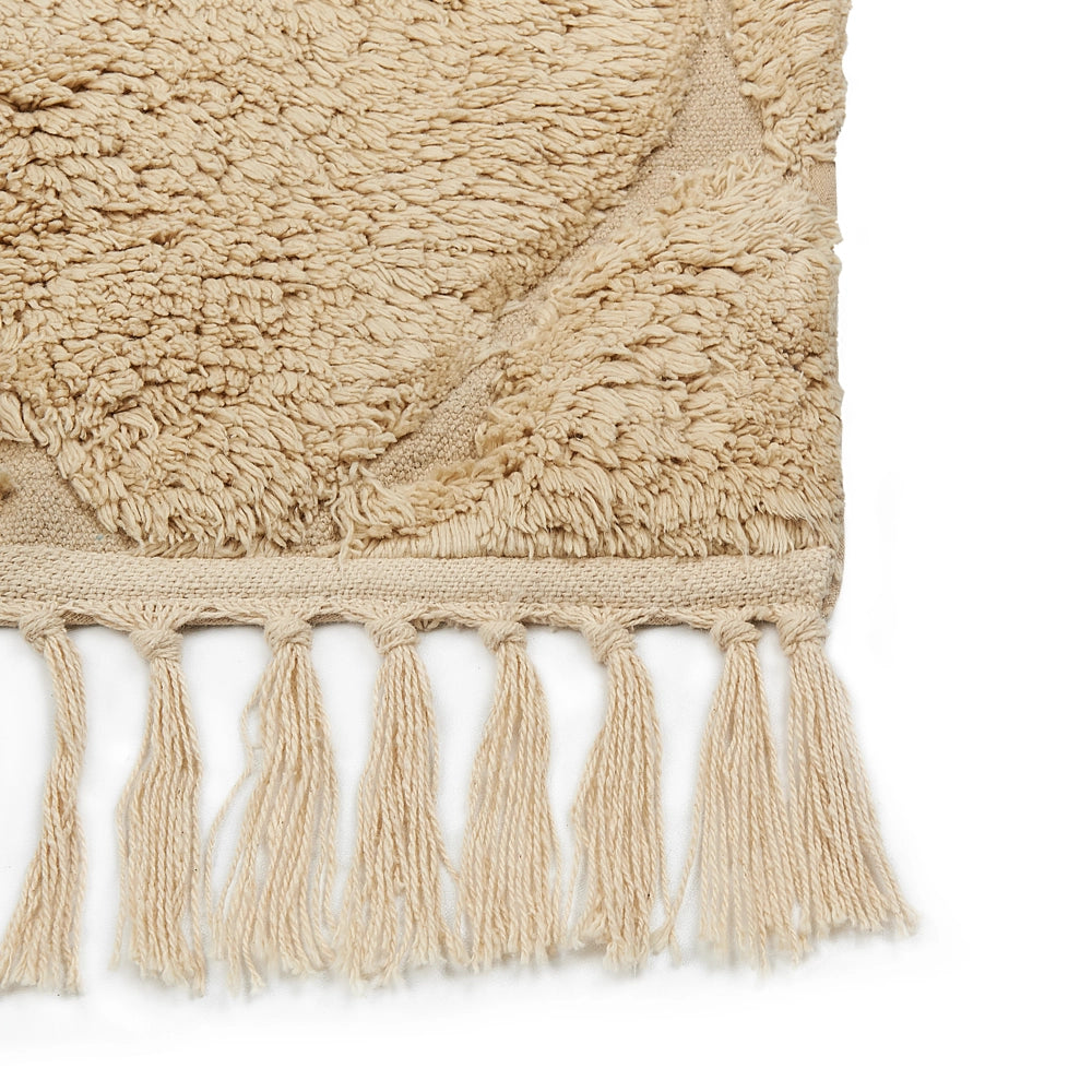 Tappeto beige in cotone trapuntato motivo geometrico con nappe 160 x 230 cm stile boho soggiorno camera da letto