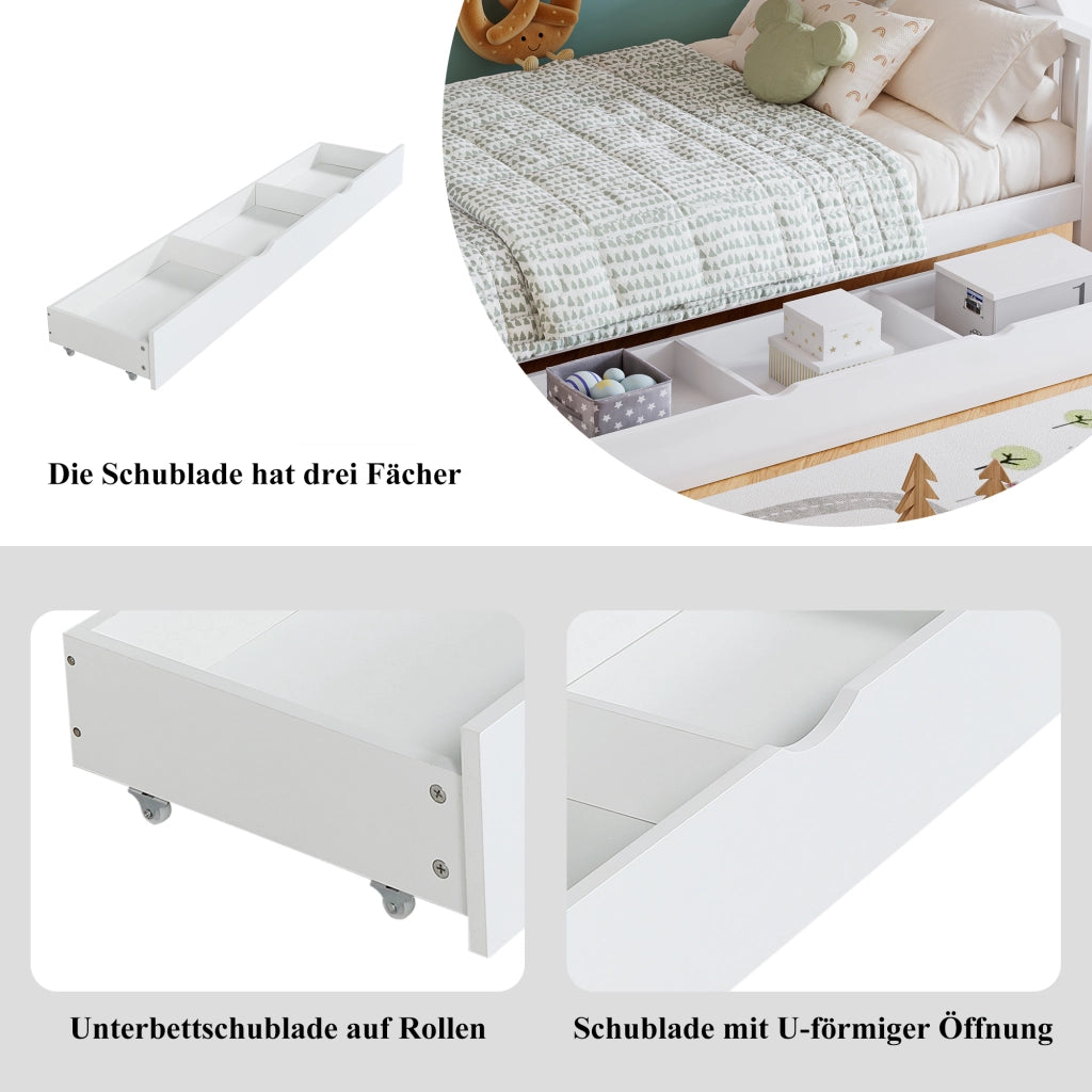 Letto a castello con scivolo e cassetti in legno massello e MDF 90x200 cm