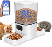 Automatizzatore Cibario 6L - Dispensatore Cibario Intelligente - Doppia Entrata - Alimentazione USB - Per 2 Gatti/Cani - Bianco/Materiale ABS