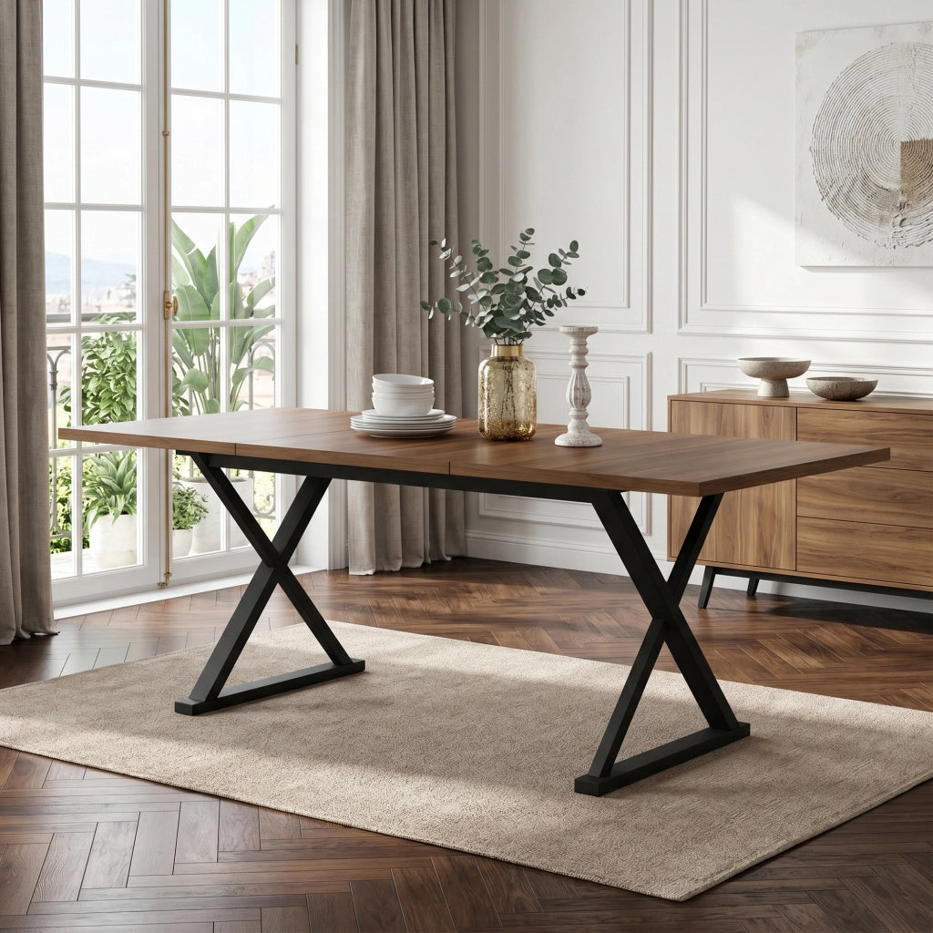TAVOLO da pranzo 180 x 90 cm in MDF colore noce con gambe in metallo