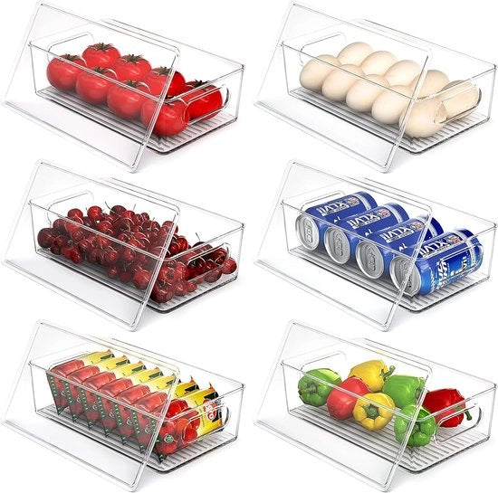 Organizzatore per frigorifero con coperchio, set di 6, organizzatore per ripiani di cucina in legno, scatola per conservazione con coperchio, organizzatore per ripiani di cucina, BPA-free