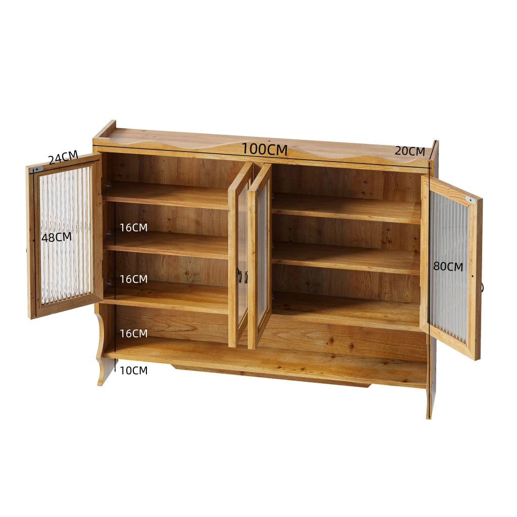 Pensile con 4 Ante; Vano Aperto e Ganci per Bagno e Cucina in Legno Massello 100 × 20 × 80 cm Naturale