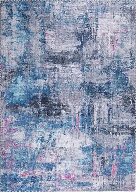Tappeto Vintaggio per Salotto - Tappeto Basso con Pile Basso in Grigio-Blu, 160 x 230 cm