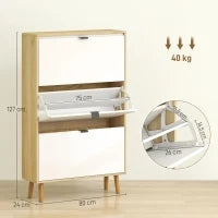 Scarpiera Slim Moderna con 3 Cassetti Ribaltabili per 24 Paia di Scarpe, 80x24x127 cm, Bianco
