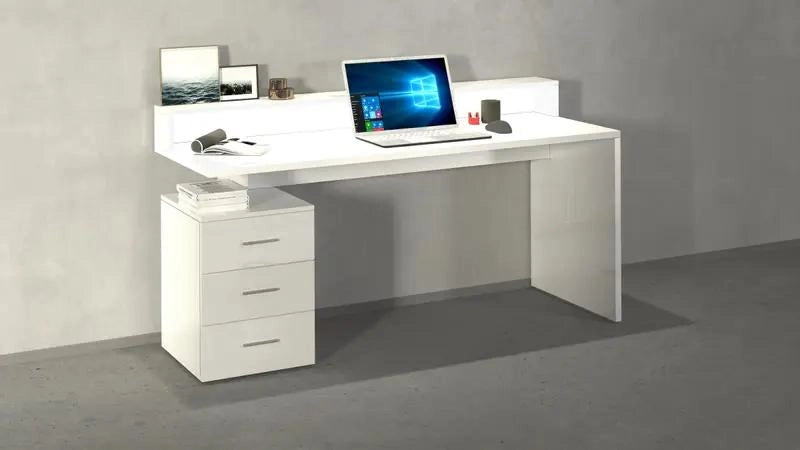 Scrivania Angolare Moderna New Selina con Sopralzo e 3 Cassetti