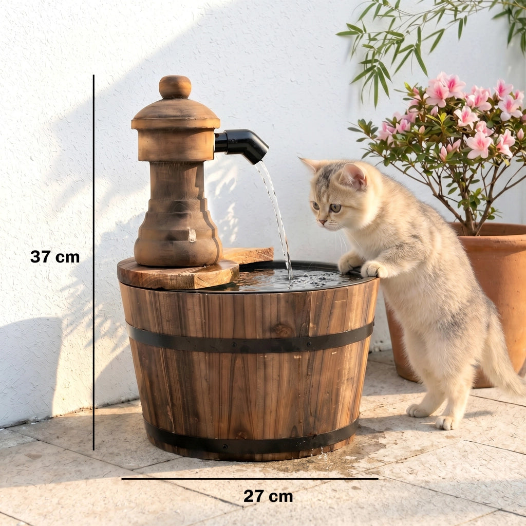 Fontana da Giardino in Legno a Cascata con Pompa Elettrica ¨C Minimal ¨C 27x27x37 cm Naturale