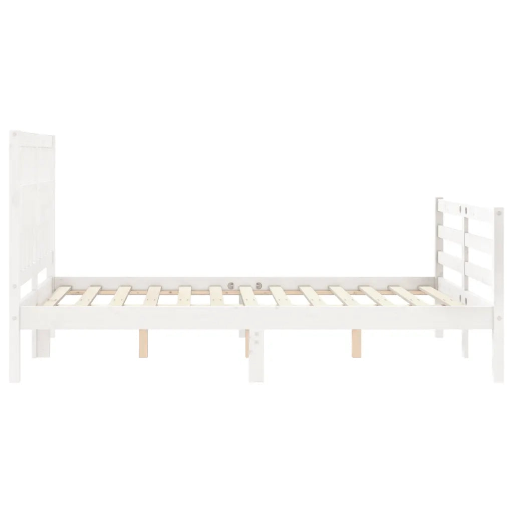 Giroletto con Testiera-Struttura Letto con testiera Bianco Small Double Legno Massello 505288