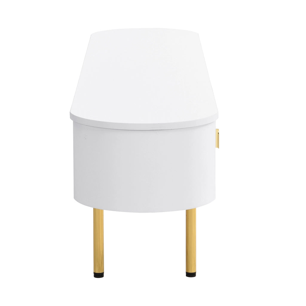 Set mobile TV e tavolino con cassetti; angoli arrotondati; MDF bianco e oro