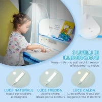 Banco Scuola per Bambini 6-12 Anni Regolabile con Luce LED, Leggio e Portapenne, in MDF, PP e Acciaio, Azzurro