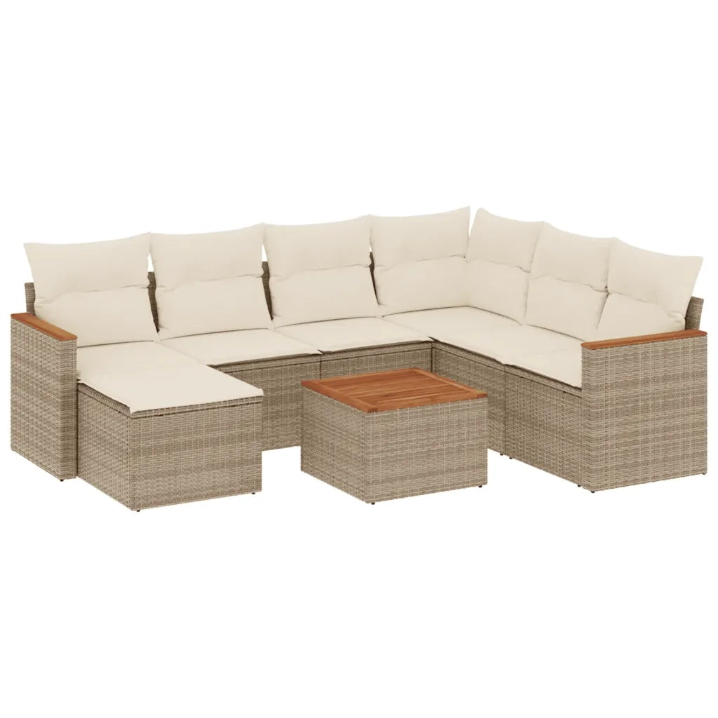 Set Divano da Giardino 8 pz con Cuscini Beige in Polyrattan