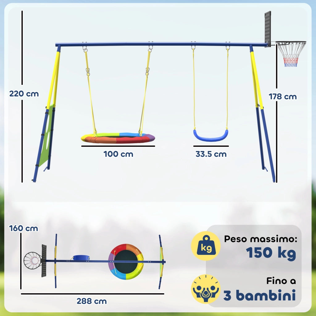Set Altalena Giardino Bambini 4 in 1 ¨C zephmum ¨C 2 Altalene, Canestro, Porta Calcio